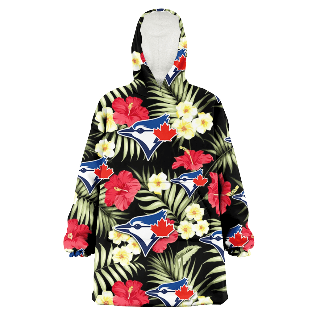 Toronto Blue Jays Red Hibiscus Yellow Porcelain Flower Black Background 3D Printed Hoodie Blanket Snug Hoodie