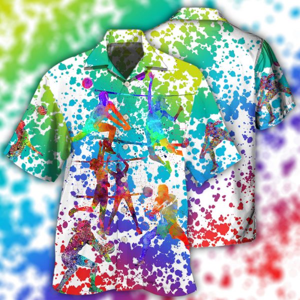 Volleyball Sports Hawaiian Shirt Shorts Set Summer Beach Clothing Clothes Outfit For Men Ht