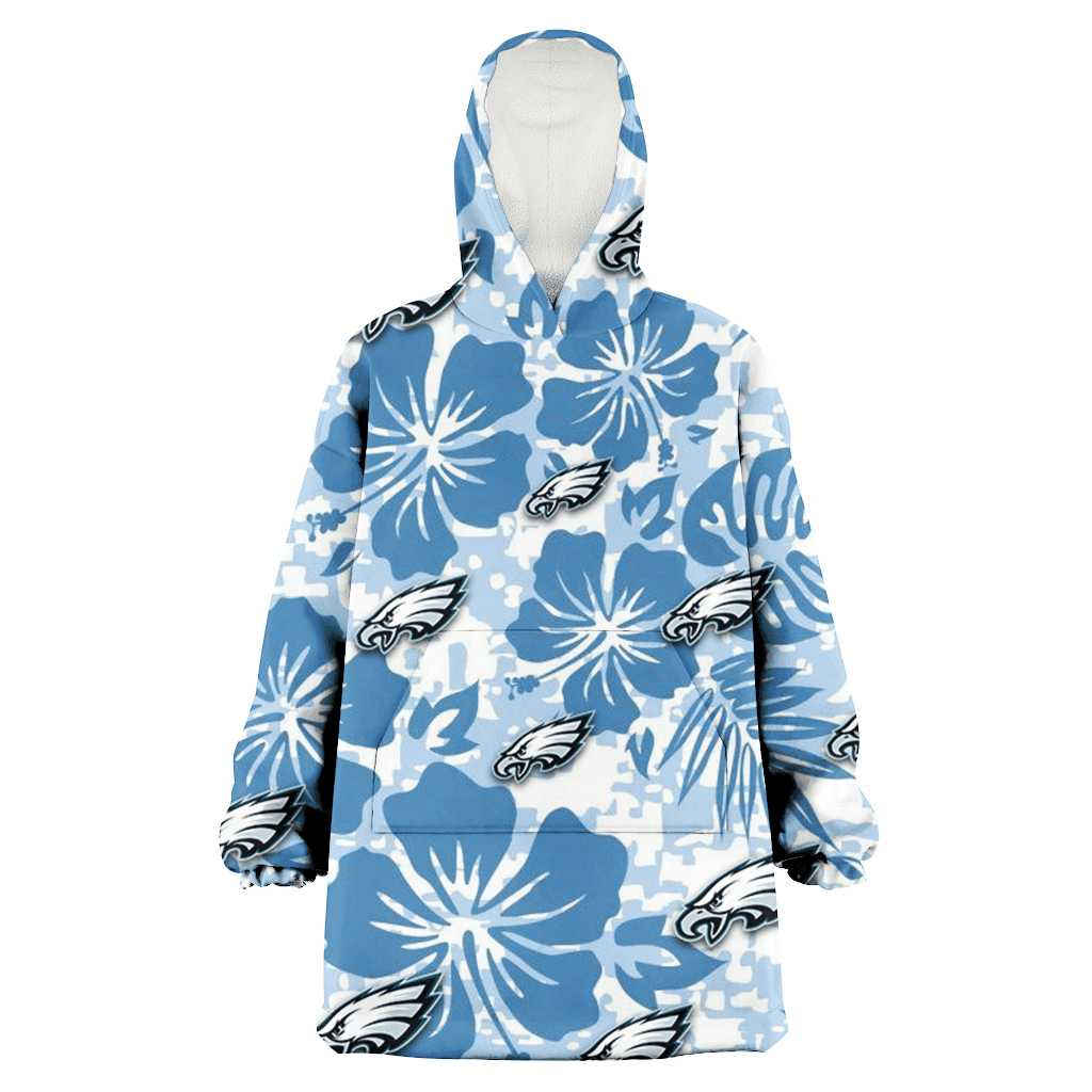 Philadelphia Eagles Blue Hibiscus Blue Leaves Vintage Background 3D Printed Hoodie Blanket Snug Hoodie