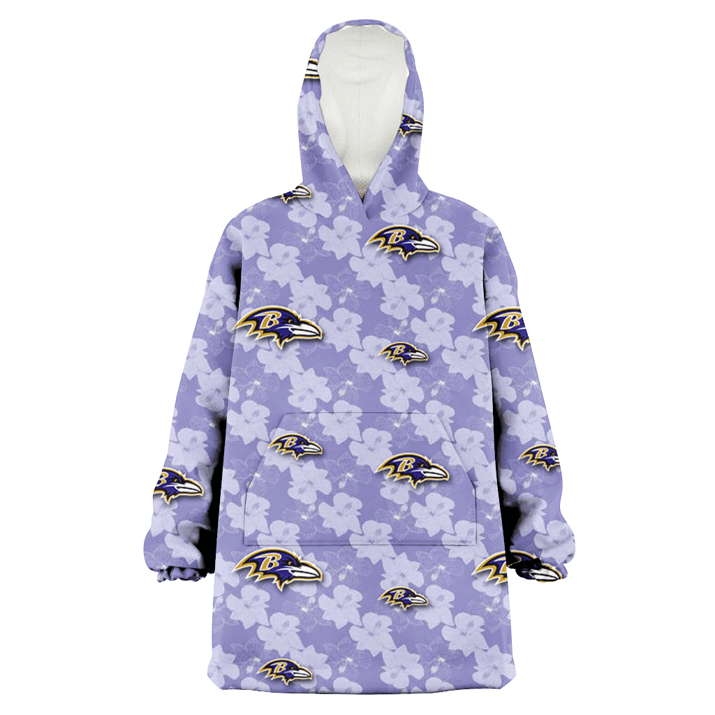 Baltimore Ravens Light Purple Hibiscus Pattern Stripe Powder Purple 3D Printed Hoodie Blanket Snug Hoodie