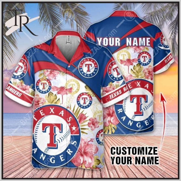 Custom Name Mlb Texas Rangers Blue And Red 3D Hawaiian Shirt