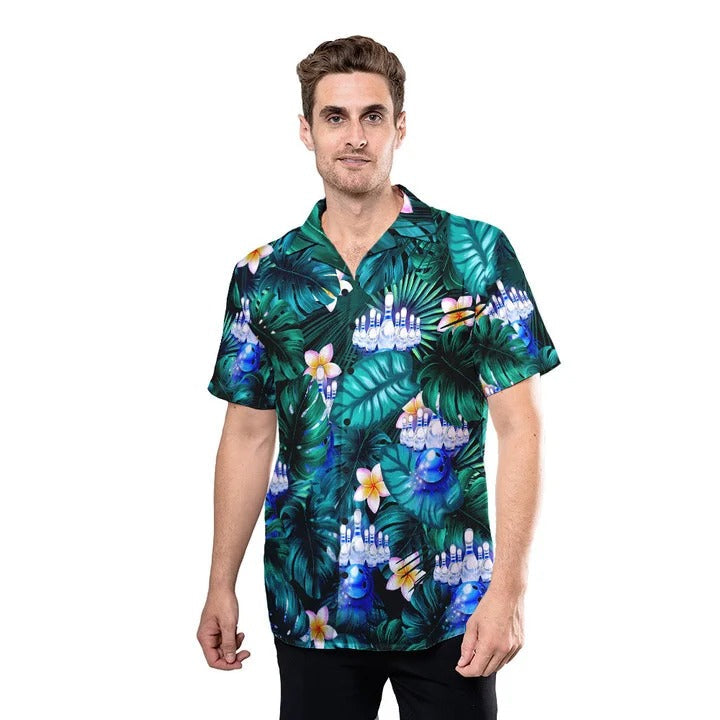 Personalized Bowling Hawaiian Shirt Floral Tropical Pattern, Bowling Player Hawaii Shirt