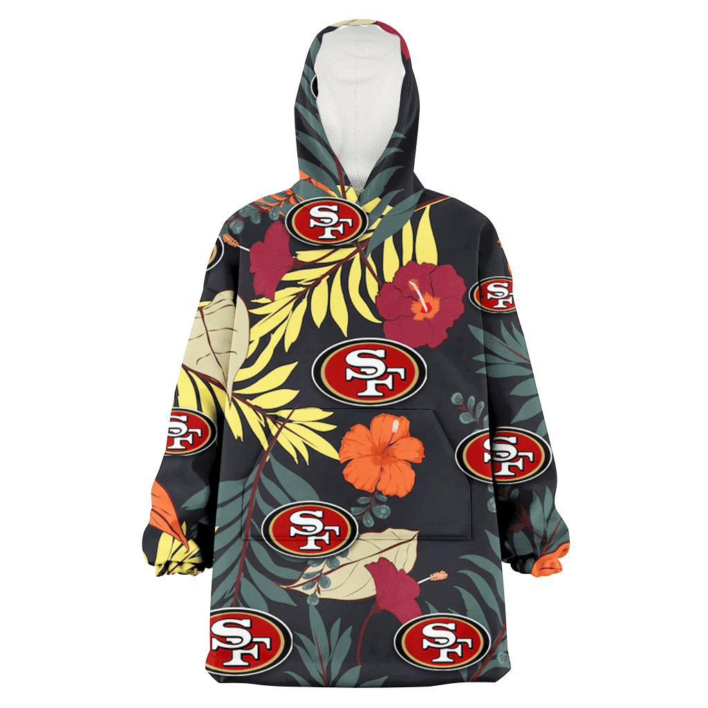 San Francisco 49ers Red And Orange Hibiscus Black Background 3D Printed Hoodie Blanket Snug Hoodie