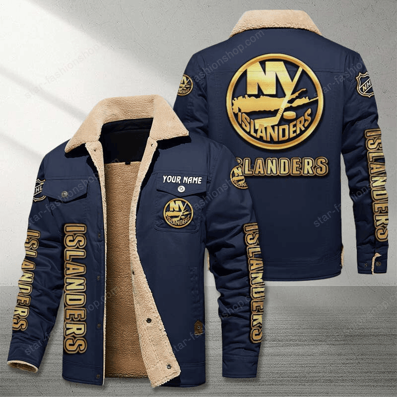 New York Islanders Navy Custom Name Stand Collar Jacket