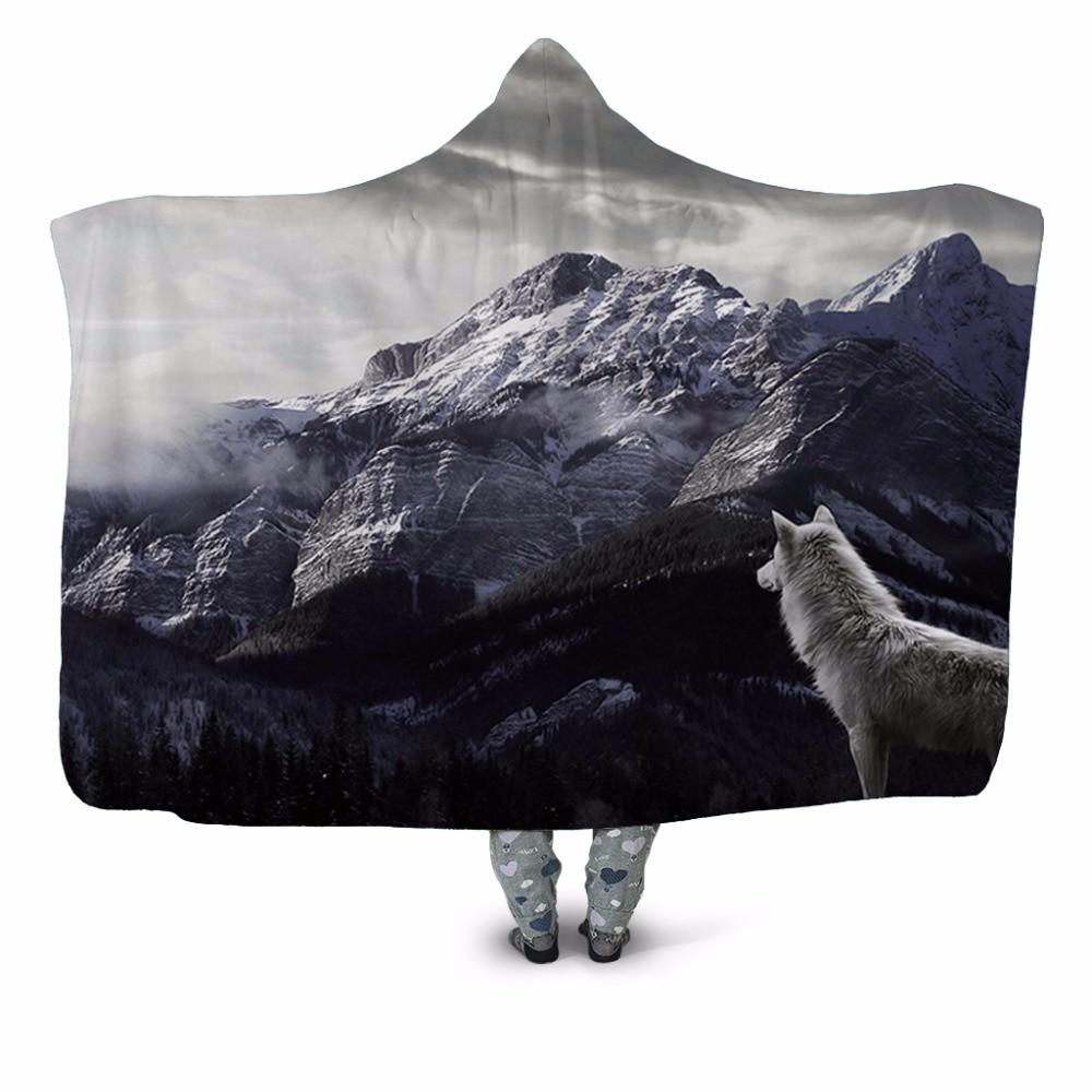 Snowy Mountaintop Wolf Blanket Hoodi &hellip;