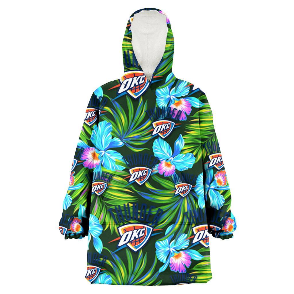 Oklahoma City Thunder Electro Color Hibiscus Black Background 3D Printed Hoodie Blanket Snug Hoodie