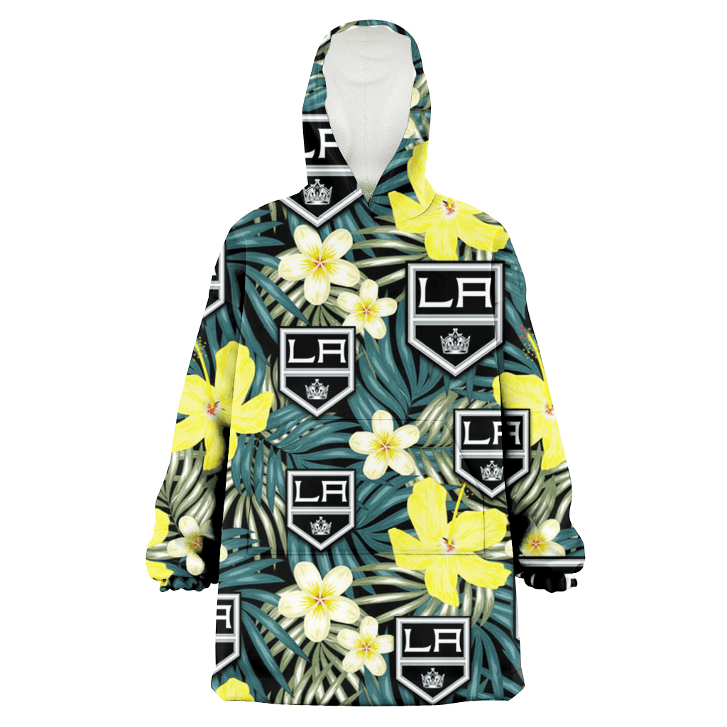 Los Angeles Kings Hibiscus Green Palm Leaf Black Background 3D Printed Hoodie Blanket Snug Hoodie