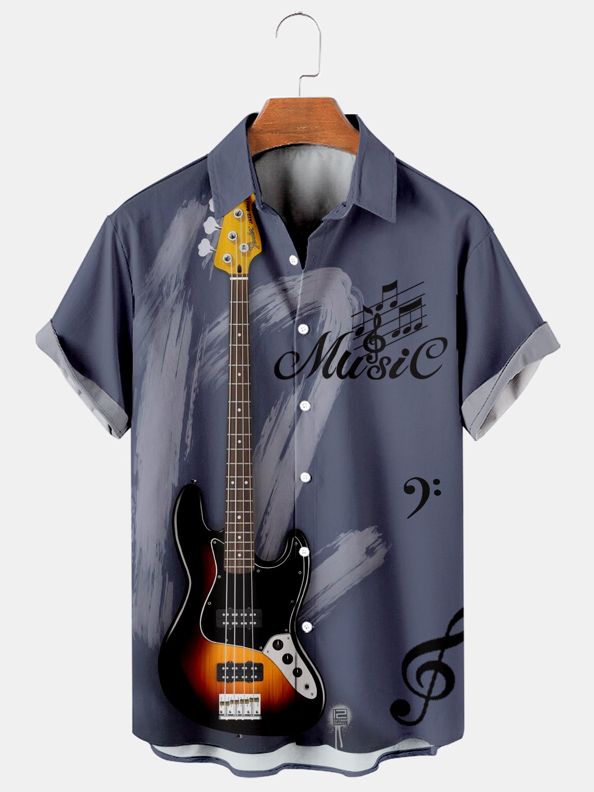 Guitar Casual Loose Men’S Plus Size Short-Sleeved Hawaiian Shirt