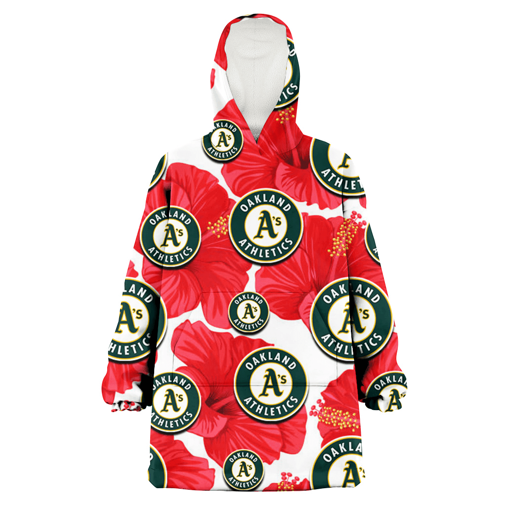 Oakland Athletics Big Red Hibiscus White Background 3D Printed Hoodie Blanket Snug Hoodie