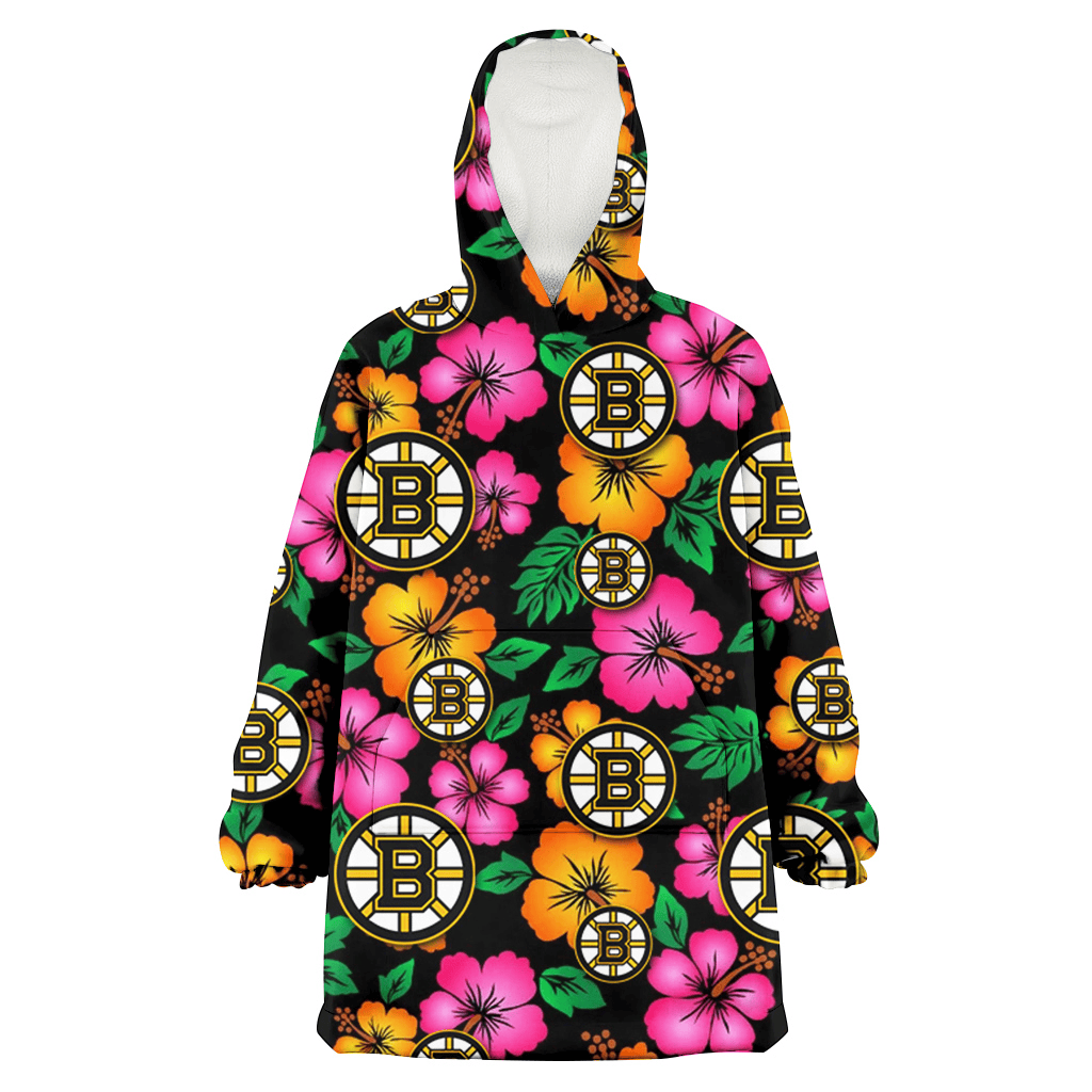 Boston Bruins Pink Orange Black Background 3D Printed Hoodie Blanket Snug Hoodie