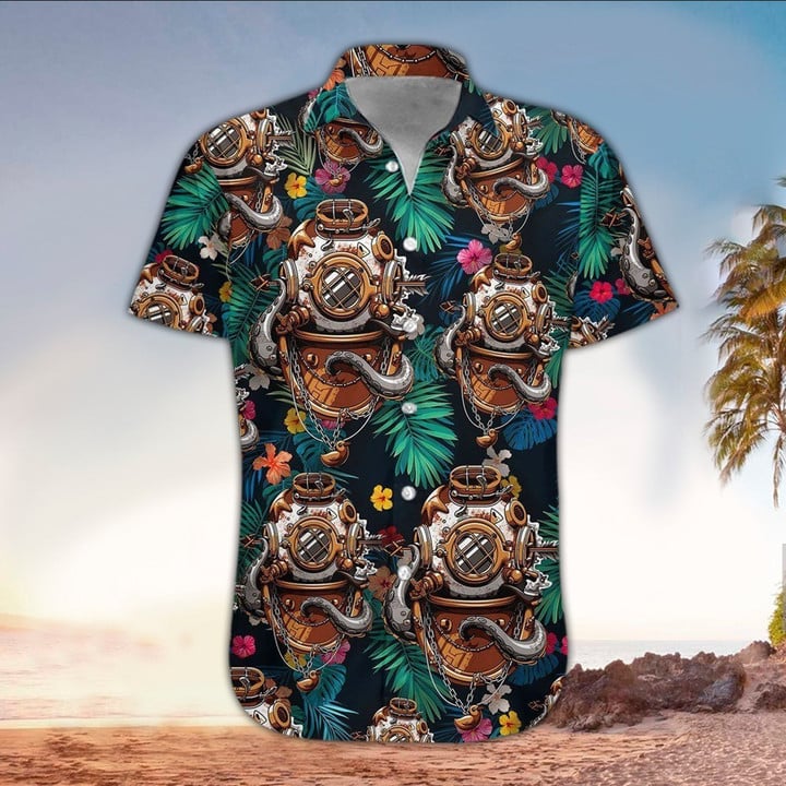 Scuba Helmet Hawaiian Shirt For Men And Women, Scuba Shirt For Scuba Lover, Perfect Gift Ideas For Scuba Lover