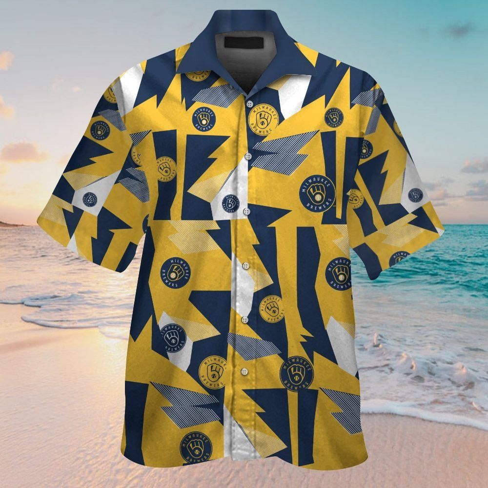 Milwaukee Brewers Short Sleeve Button Up Tropical Hawaiian Shirt Ver05