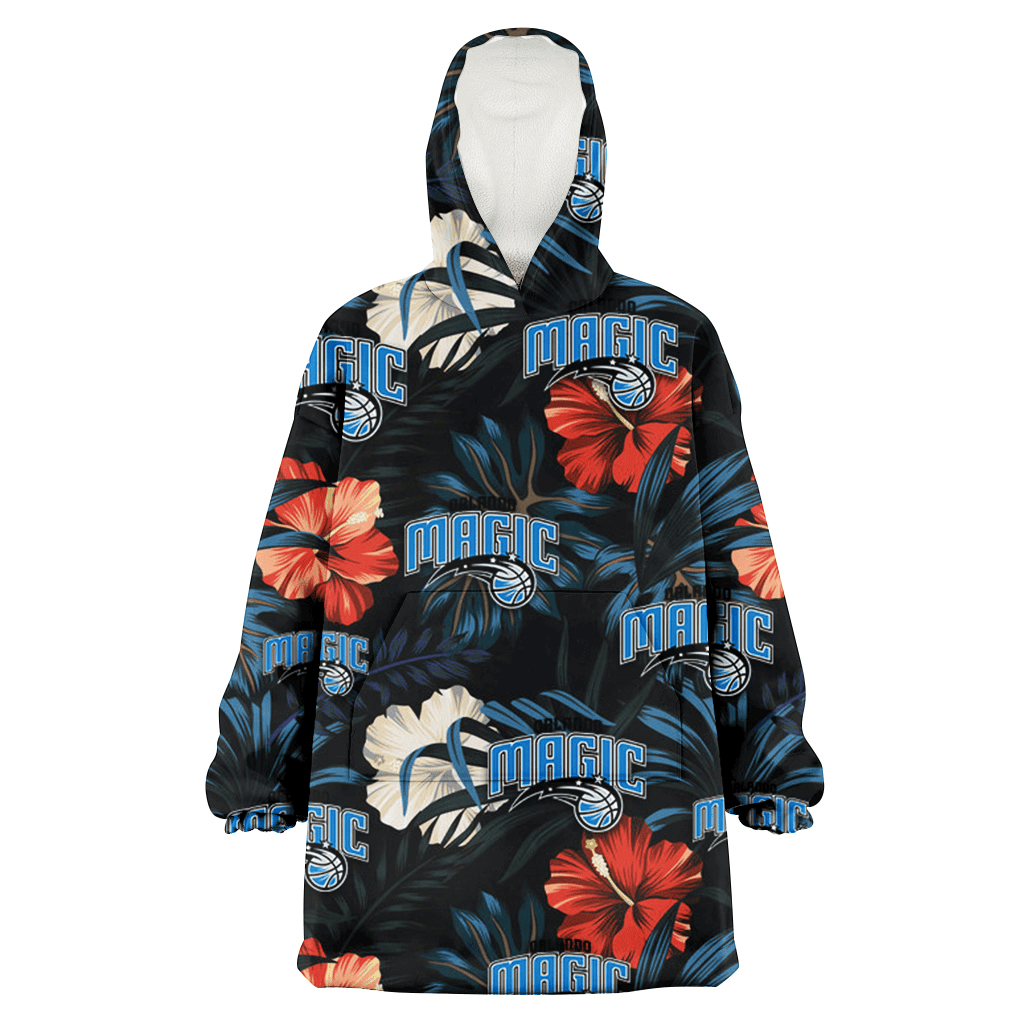 Orlando Magic Red And White Hibiscus Dark Leaf Black Background 3D Printed Hoodie Blanket Snug Hoodie