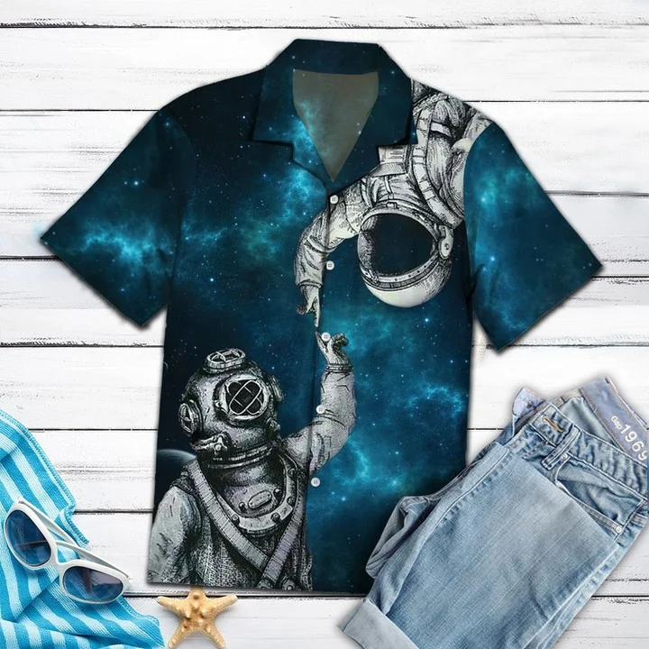 Everything’S Falling Into Space With Astronaut Hawaiian Shirt, Short Sleeve Hawaiian Aloha Shirt For Men