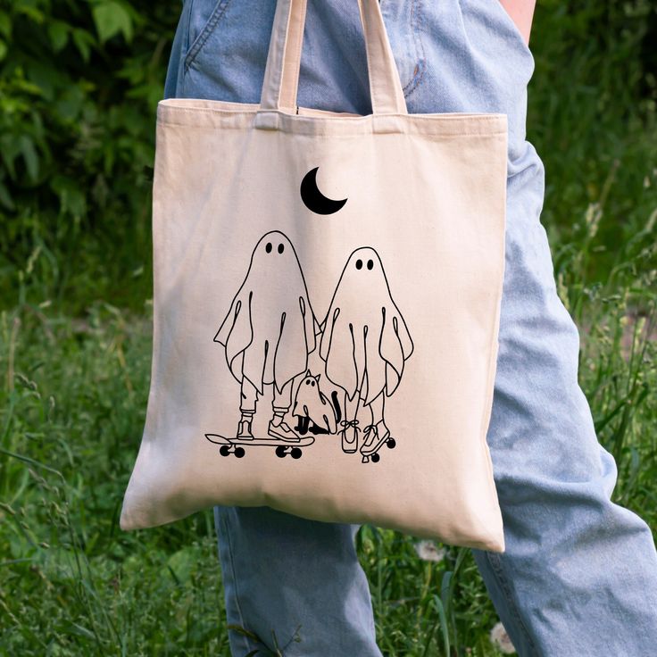 Ghost Couple Tote Bag, Halloween Party Gift Tote Bag, Halloween Season Tote Bag, Canvas Eco Friendly Tote Bag, Gift for Halloween Party, Best Tote Bags Ideas, Cute Tote Bags Ideas, Tote Bag Design Ideas, Girls Tote Bag, Best Canvas Tote Bags Ideas