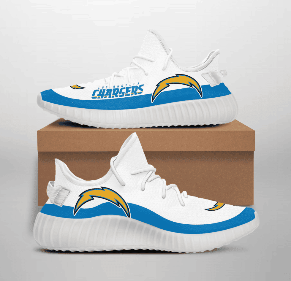 Yeezy Shoes Sport-Team Los Angeles Chargers White Blue Yeezy Boost Sneakers