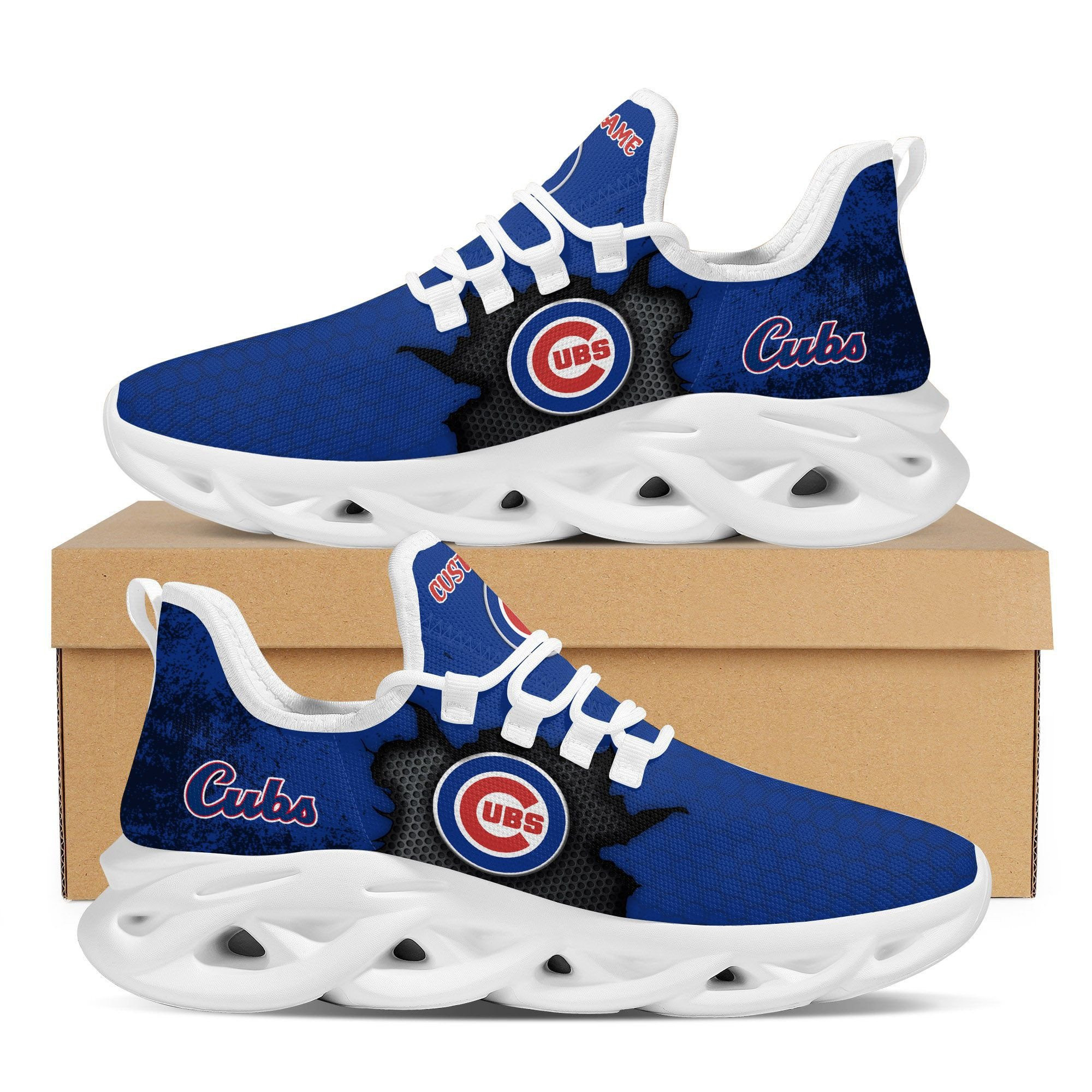 Custom Name Chicago Cubs Baseball Team Cracked Pattern Max Soul Clunky Shoes Sneakers