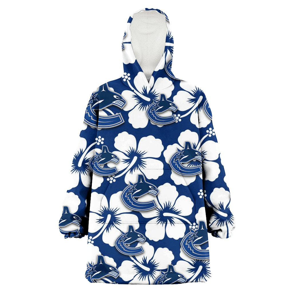 Vancouver Canucks Modern White Hibiscus Navy Background 3D Printed Hoodie Blanket Snug Hoodie