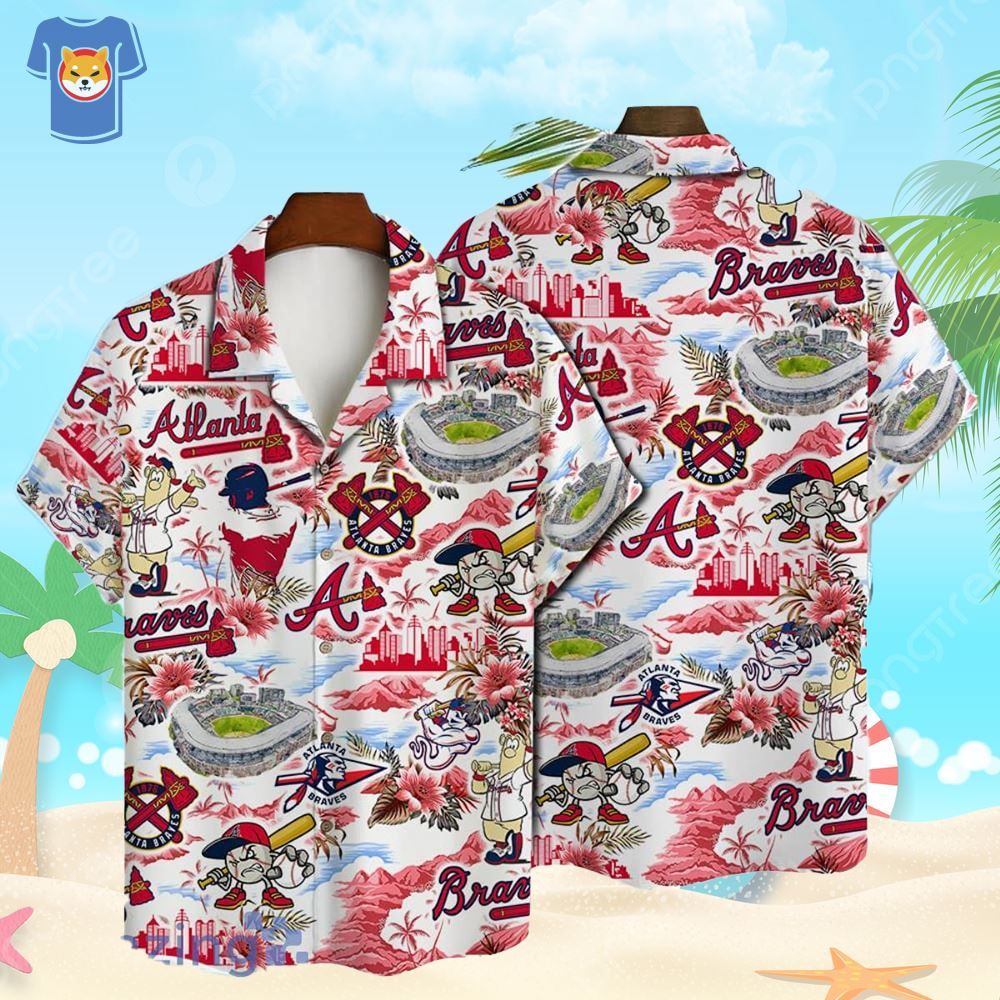 Atlanta Braves Baseball Pattern On White Background Print Hawaiian Shirt