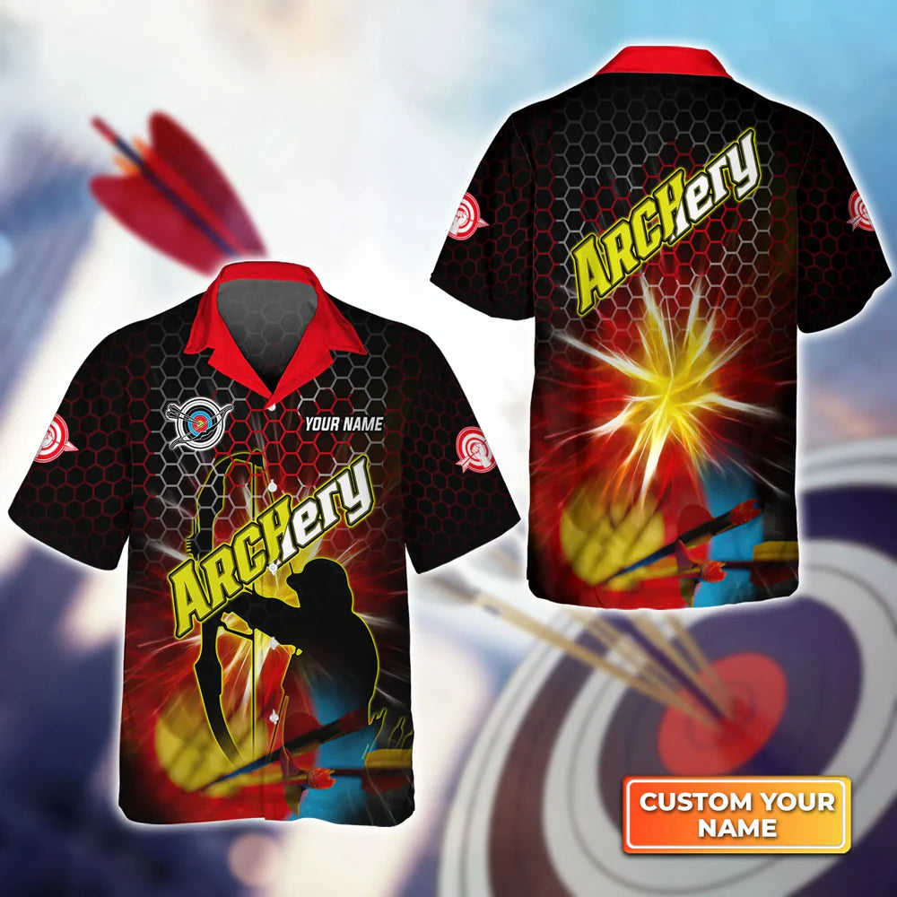 Yellow Archer Target Personalized Name 3D Hawaiian Shirt, Gift For Archer Sport Lovers, Gift For Archer