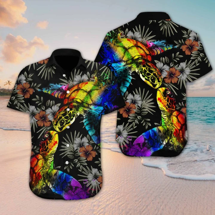 Colorful Turtle Lgbt Flower Design Hawaiian Shirt