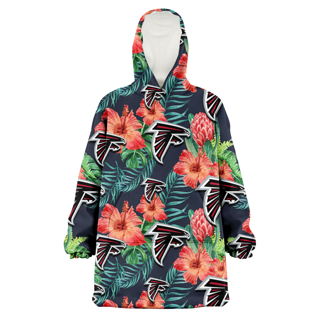 Atlanta Falcons Orange Hibiscus Green Tropical Leaf Dark Background 3D Printed Hoodie Blanket Snug Hoodie