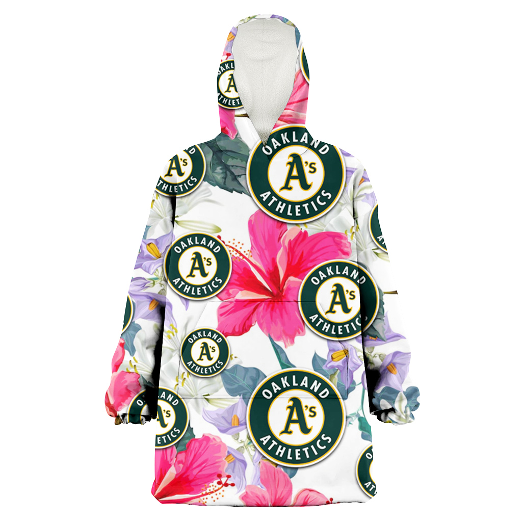 Oakland Athletics Pink Hibiscus White Orchid White Background 3D Printed Hoodie Blanket Snug Hoodie