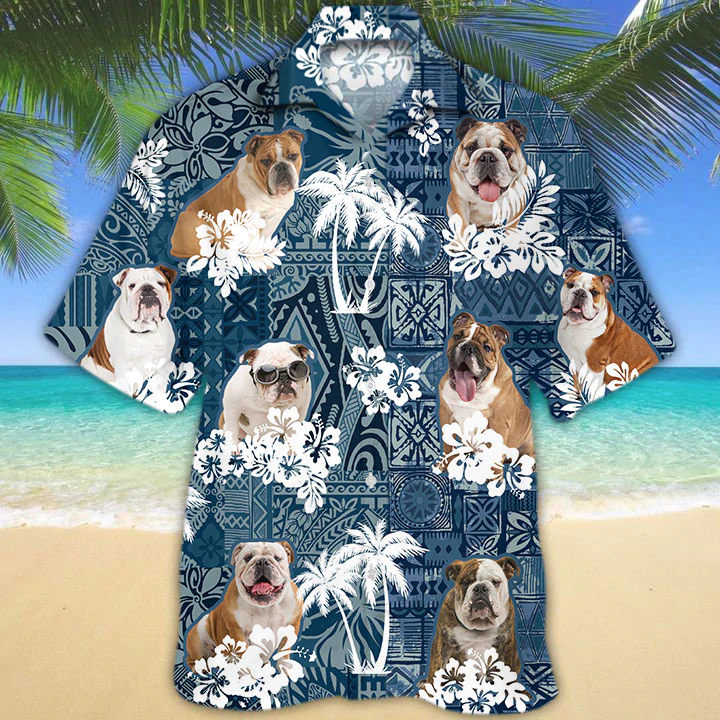 English Bulldog Hawaiian Shirt, Hawaiian Shirt Vintage Flowers Aloha Shirt For Dog Lovers, Hawaiian Shirts For Men, Women