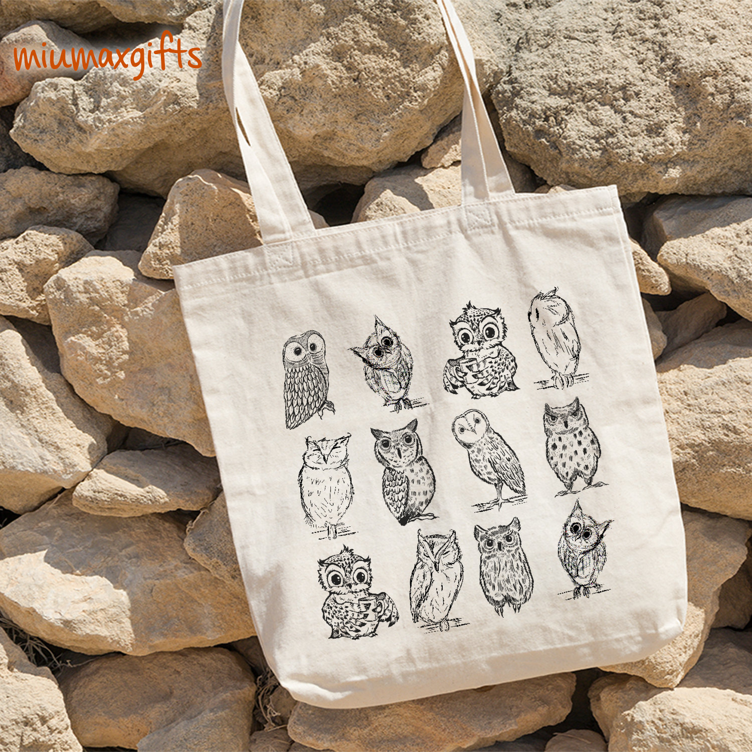 Owl Cotton Tote Bag, Owl Tote Bag, Owl Bag, Owl Tote, Design By Miumaxgift, Wildlife Bag, Cotton Tote Bag, Eco-Friendly Tote Bag, Animal Bag