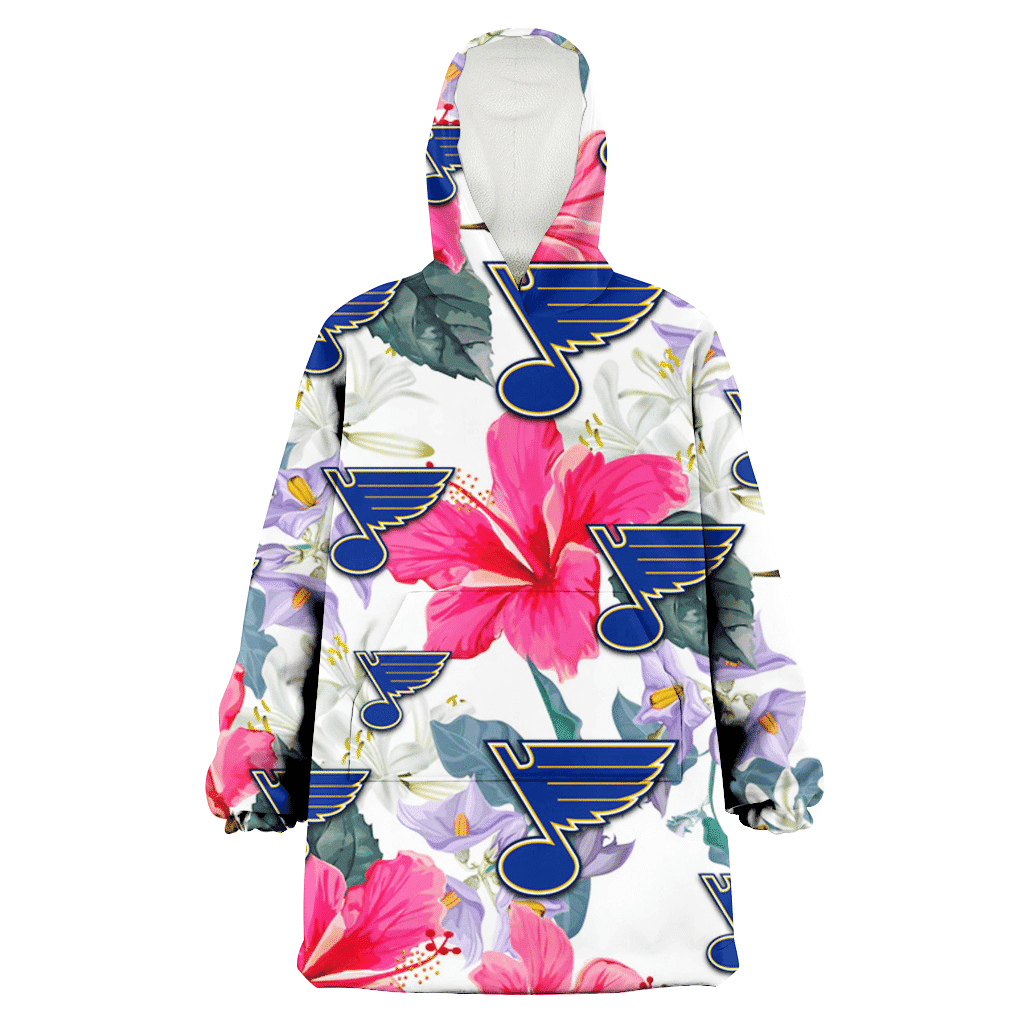 St. Louis Blues Pink Hibiscus White Orchid White Background 3D Printed Hoodie Blanket Snug Hoodie