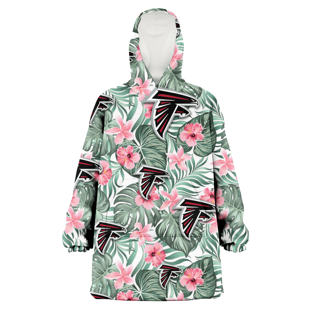 Atlanta Falcons Pink Hibiscus Porcelain Flower Tropical Leaf White Background 3D Printed Hoodie Blanket Snug Hoodie