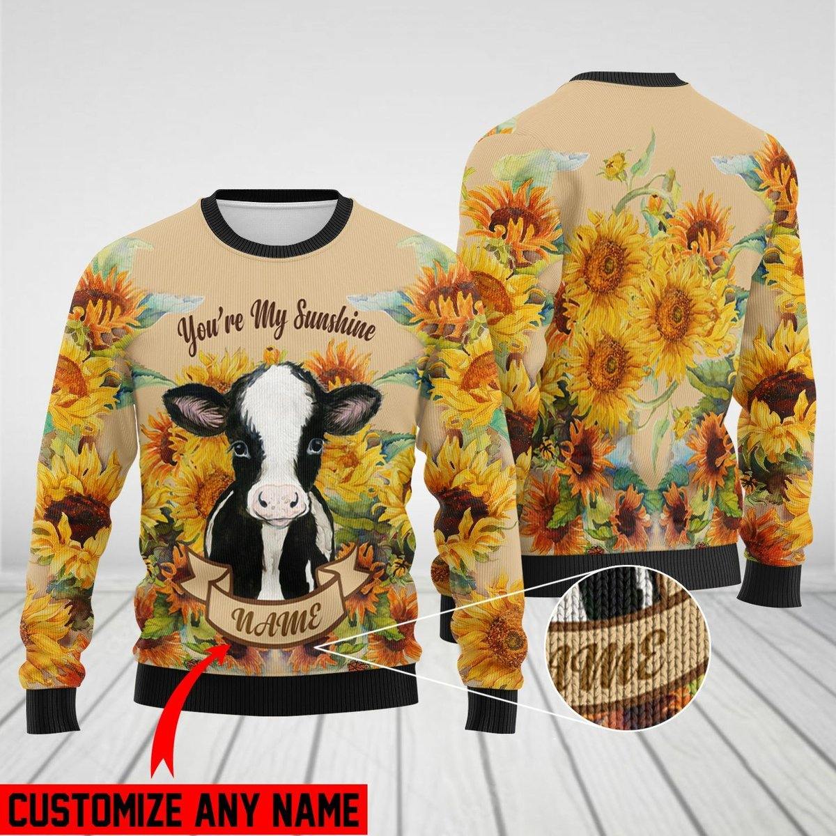 Personalized Cute Cow – You’Re My Sunshine Ugly Sweater