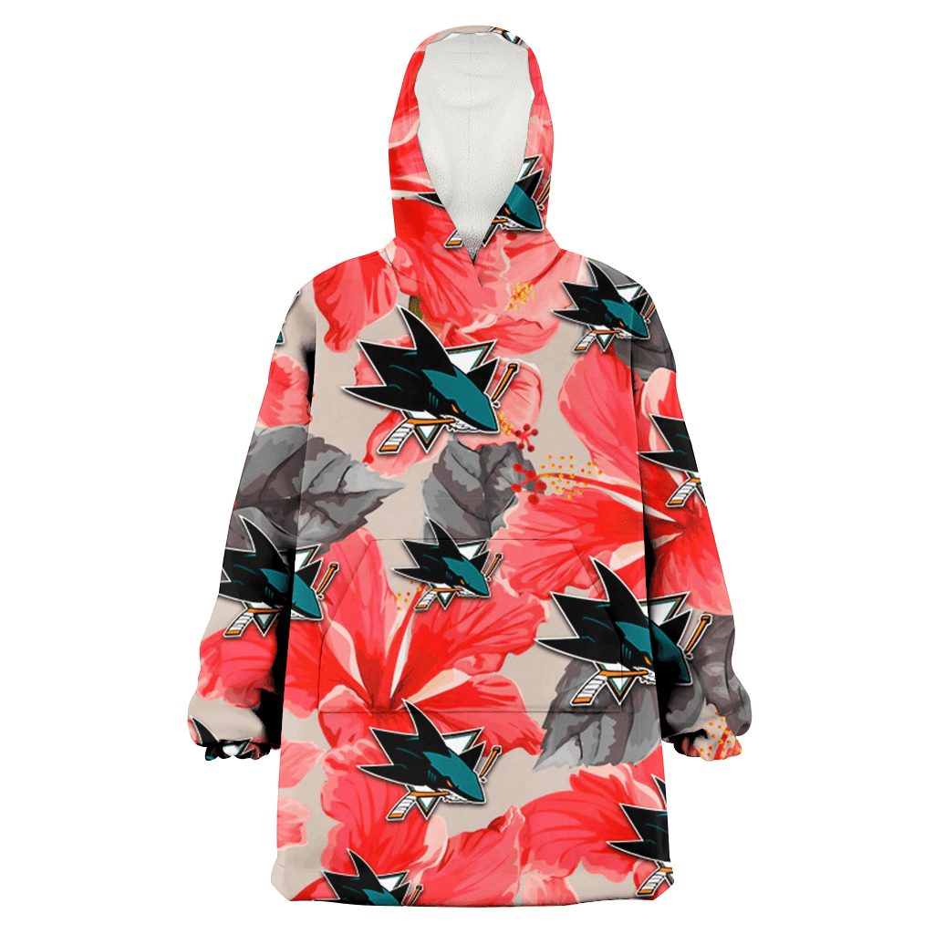 San Jose Sharks Red Hibiscus Gray Leaf Beige Background 3D Printed Hoodie Blanket Snug Hoodie