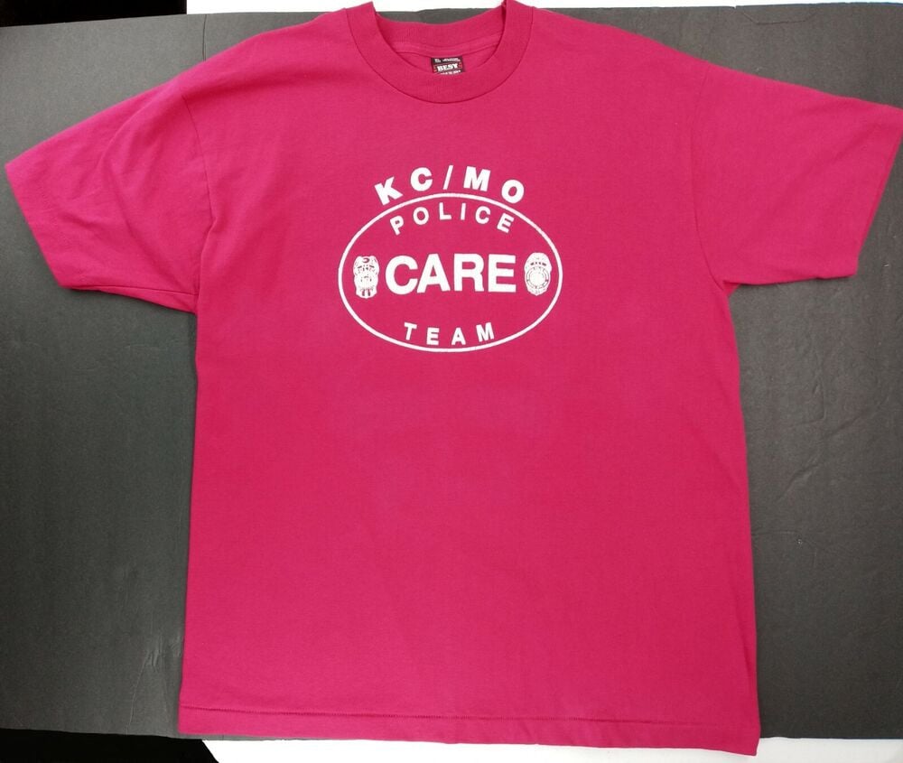 Vintage Kansas City Kcmo Police Care Team T Shirt Pink Law Badge