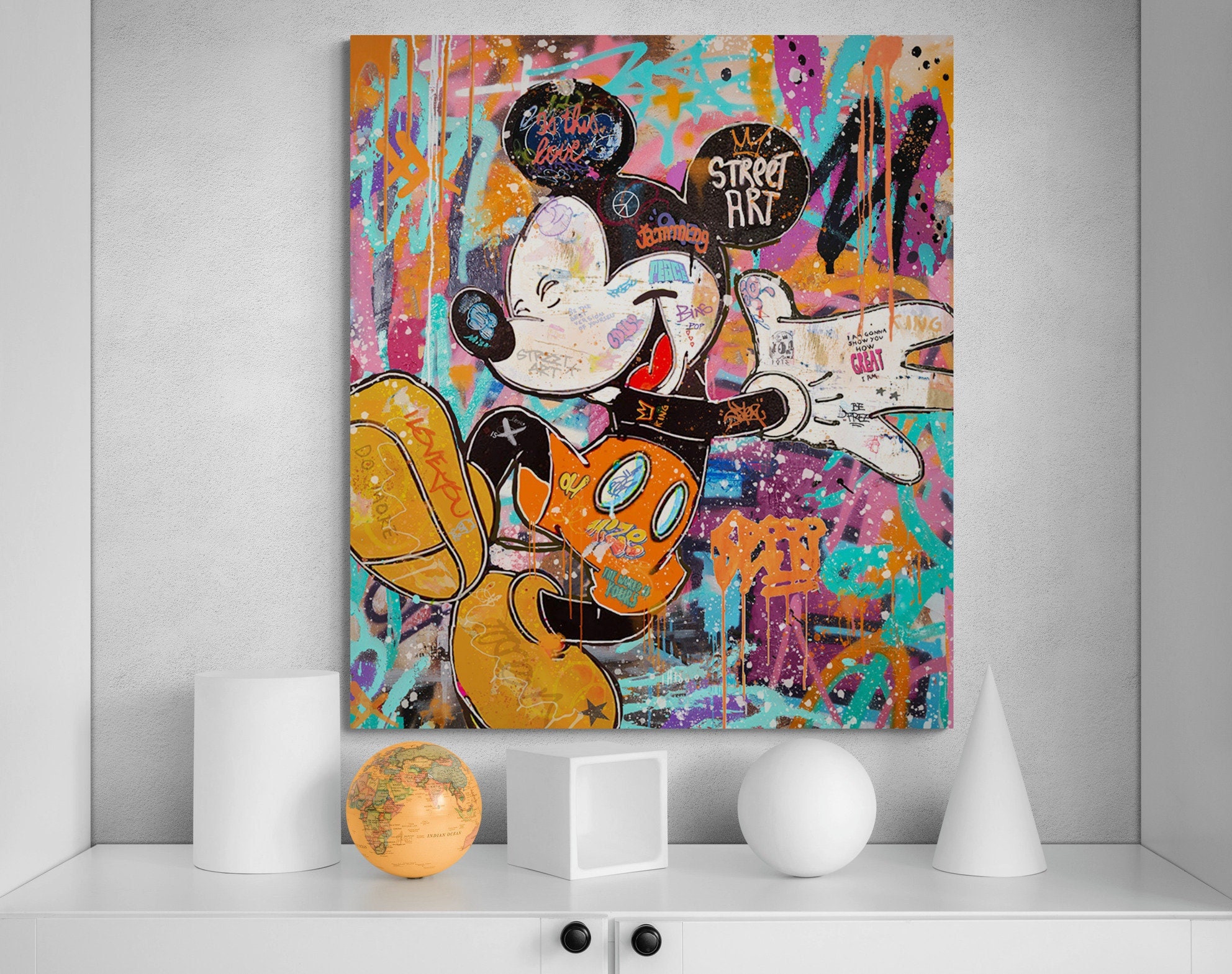 Mickey Mouse Canvas Wall Art, Mickey Mouse Street Graffiti Canvas Wall Art For Home Decor, Unique & Exclusive Mickey Mouse Canvas Print Art Bespoketshirt
