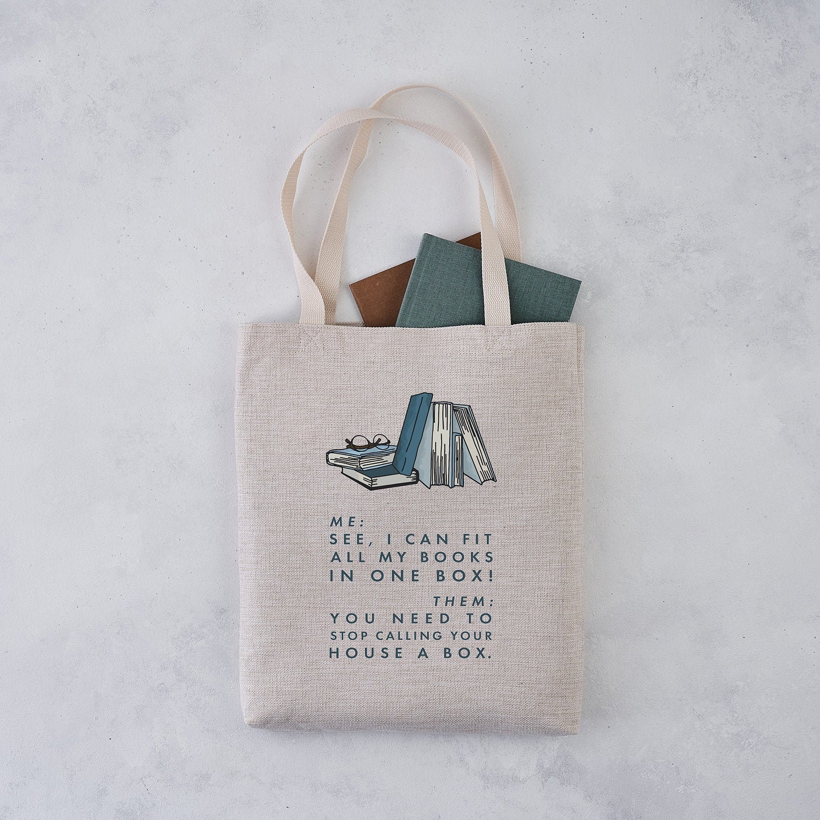 Literary Tote Bag – “I Can Fit All of My Books in One Box ” – Funny Tote Bag – Book Lover Gift – Book Bag – Tote Bag Canvas – Reader Gift