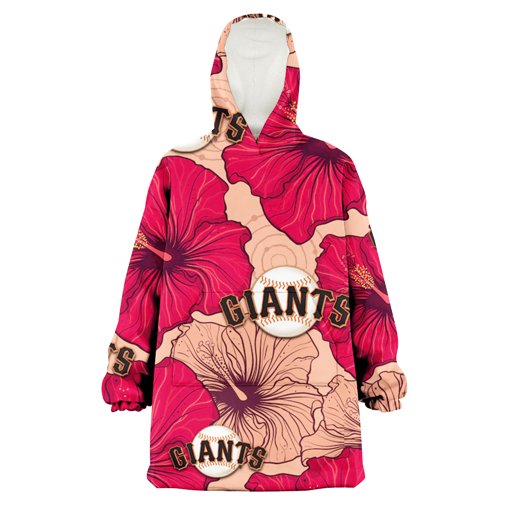 San Francisco Giants Red Beige Hibiscus Beige Background 3D Printed Hoodie Blanket Snug Hoodie