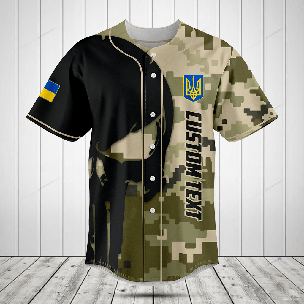 Merchcustom Ukraine Black Skull Camouflage Custom Baseball Jersey For Fan