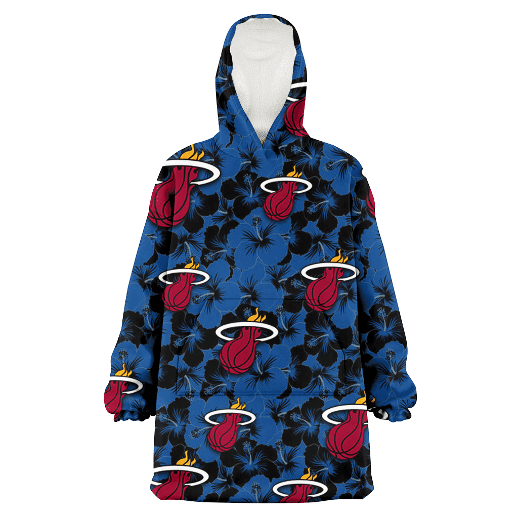 Miami Heat Black Dark Blue Hibiscus Black Background 3D Printed Hoodie Blanket Snug Hoodie