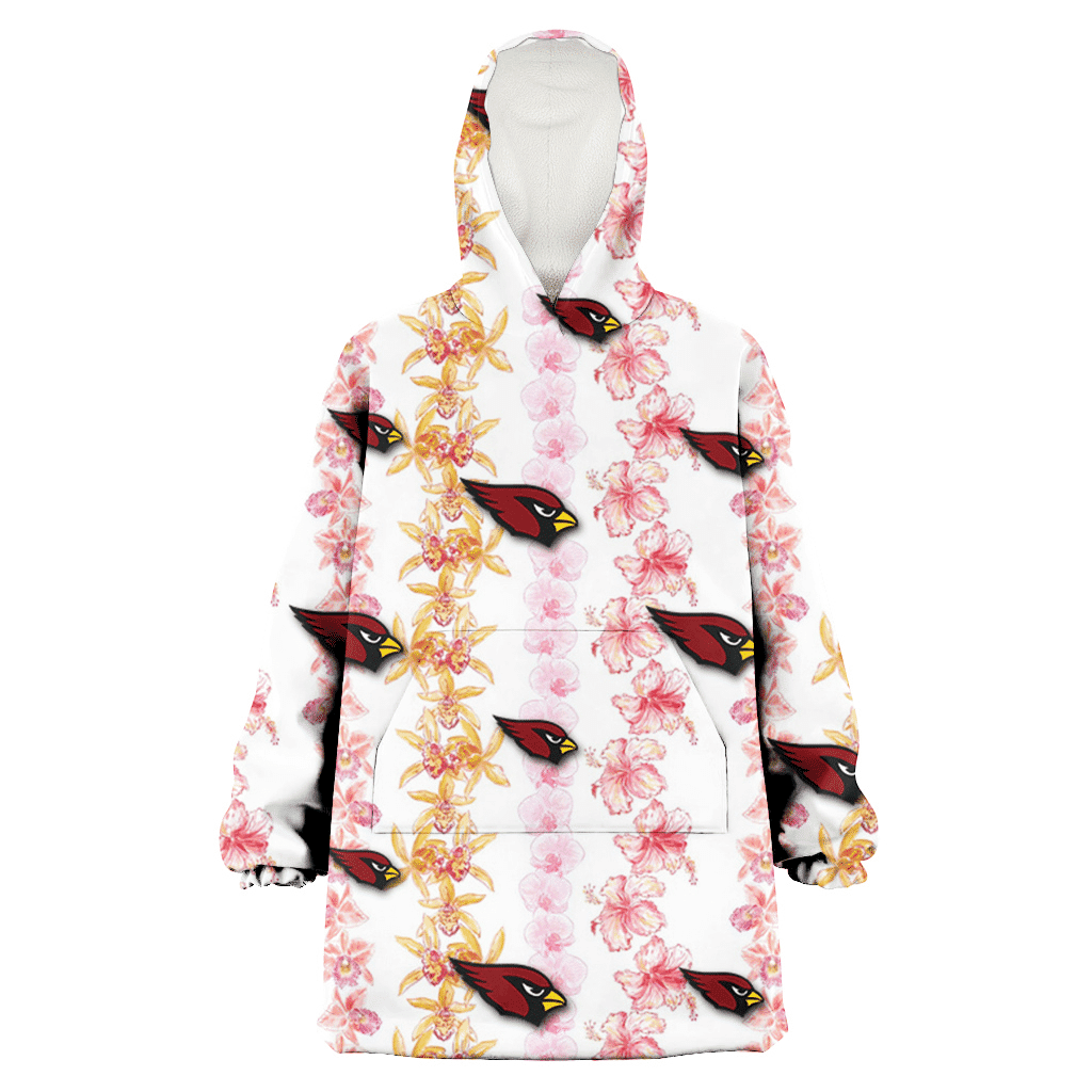 Arizona Cardinals Pink Hibiscus Yellow Pink Orchid White Background 3D Printed Hoodie Blanket Snug Hoodie