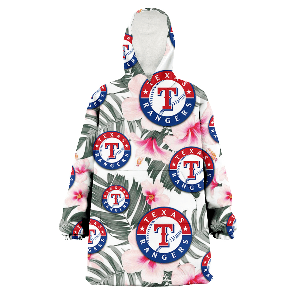 Texas Rangers White Hibiscus Green Leaf White Background 3D Printed Hoodie Blanket Snug Hoodie