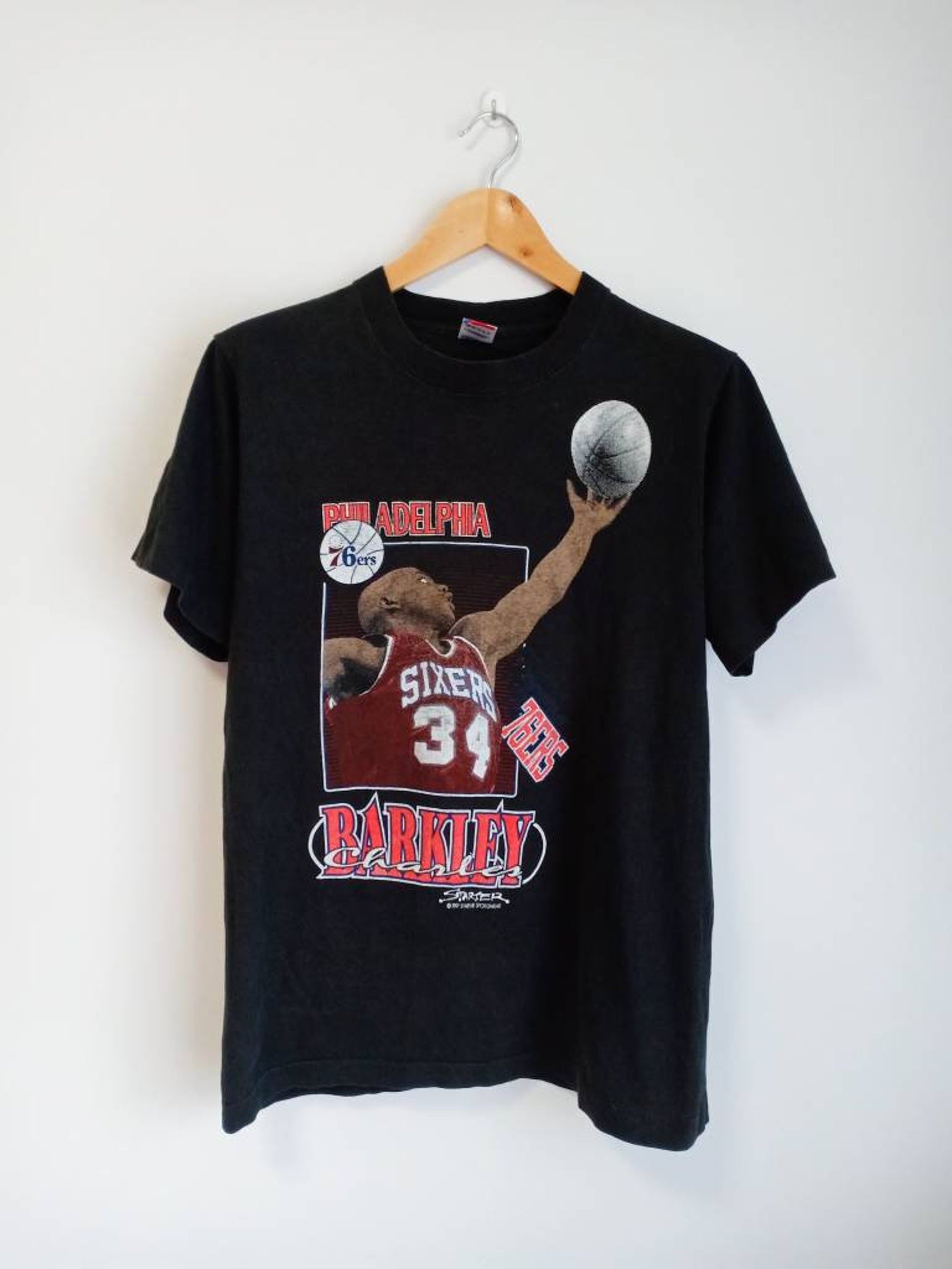 Rare Vintage Charles Barkley Caricature 90S T Shirt Basketball Philadelphia 76Ers Starter Sportswear