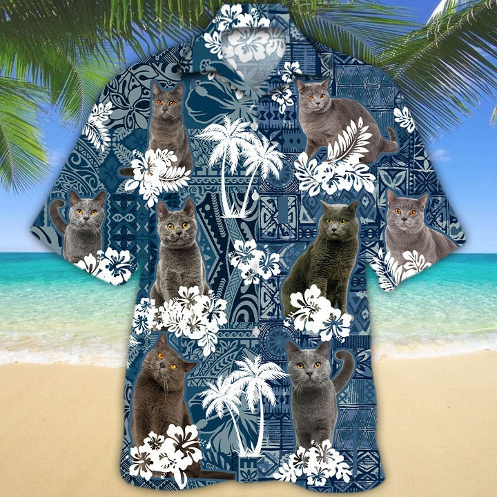 Chartreux Hawaiian Shirt, Cool Hawaiian Shirt For Cat Lovers, Cat Hawaii Aloha Beach Shirts, Cat Hawaiian