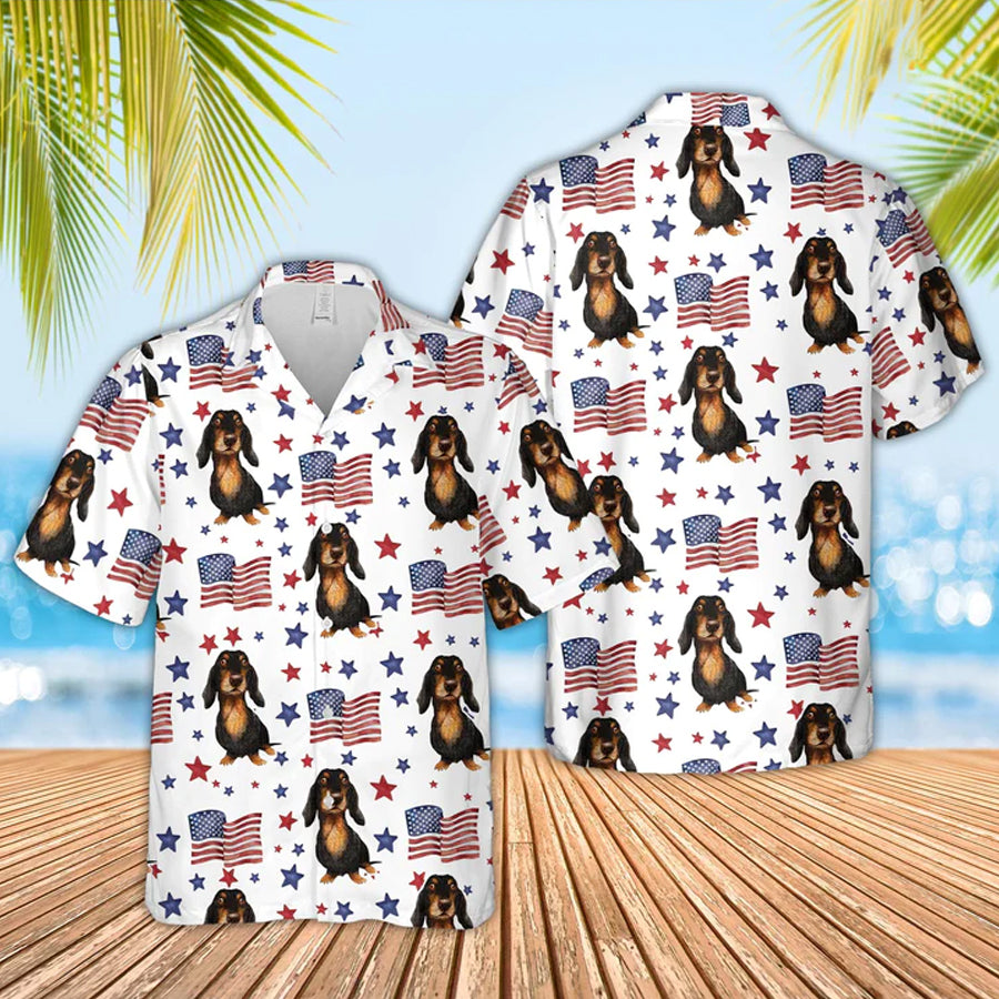 Dachshund American Flag Pattern Hawaiian Shirt, Funny Cow Hawaiian Shirt, 4Th Of July Hawaiian Shirt