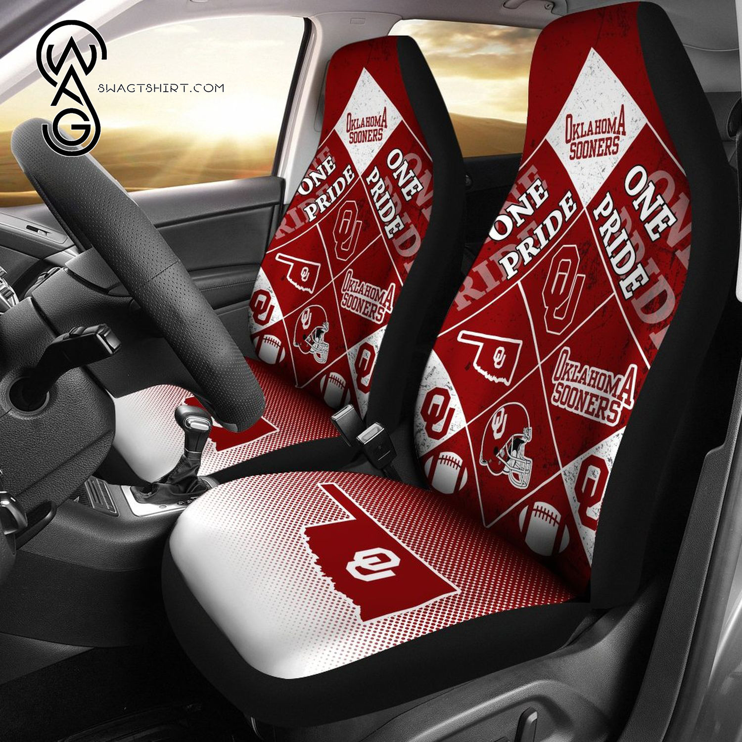 One Pride Flag Oklahoma Sooners Sports Team Car Seat Cover Set CSC8632