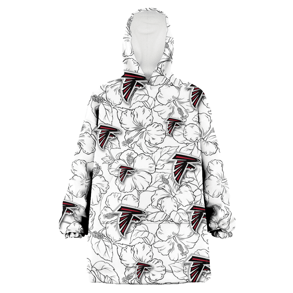 Atlanta Falcons White Sketch Hibiscus Pattern White Background 3D Printed Hoodie Blanket Snug Hoodie