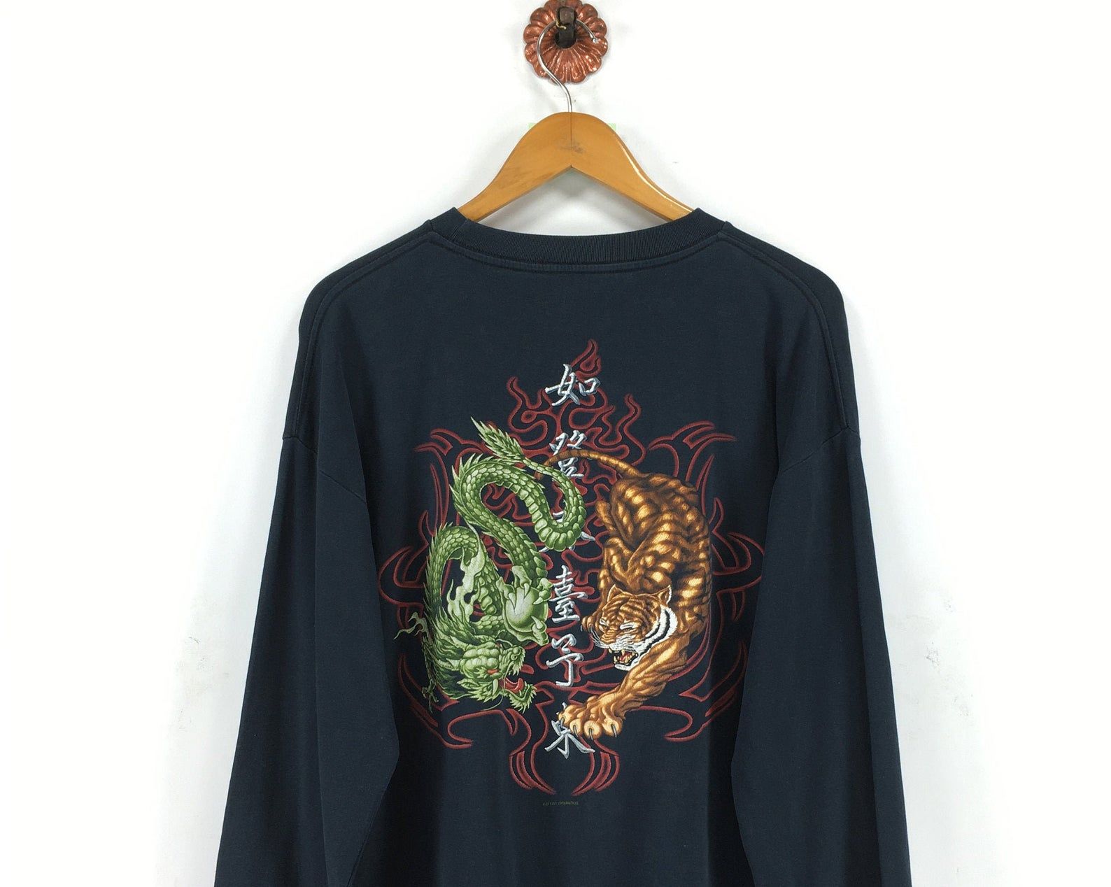 Vintage 90S Sukajan Dragon Japan Tshirt Unisex Guardians Of Paradise Japanese Tiger Dragon Japanese Tattoo Style Black Tee L