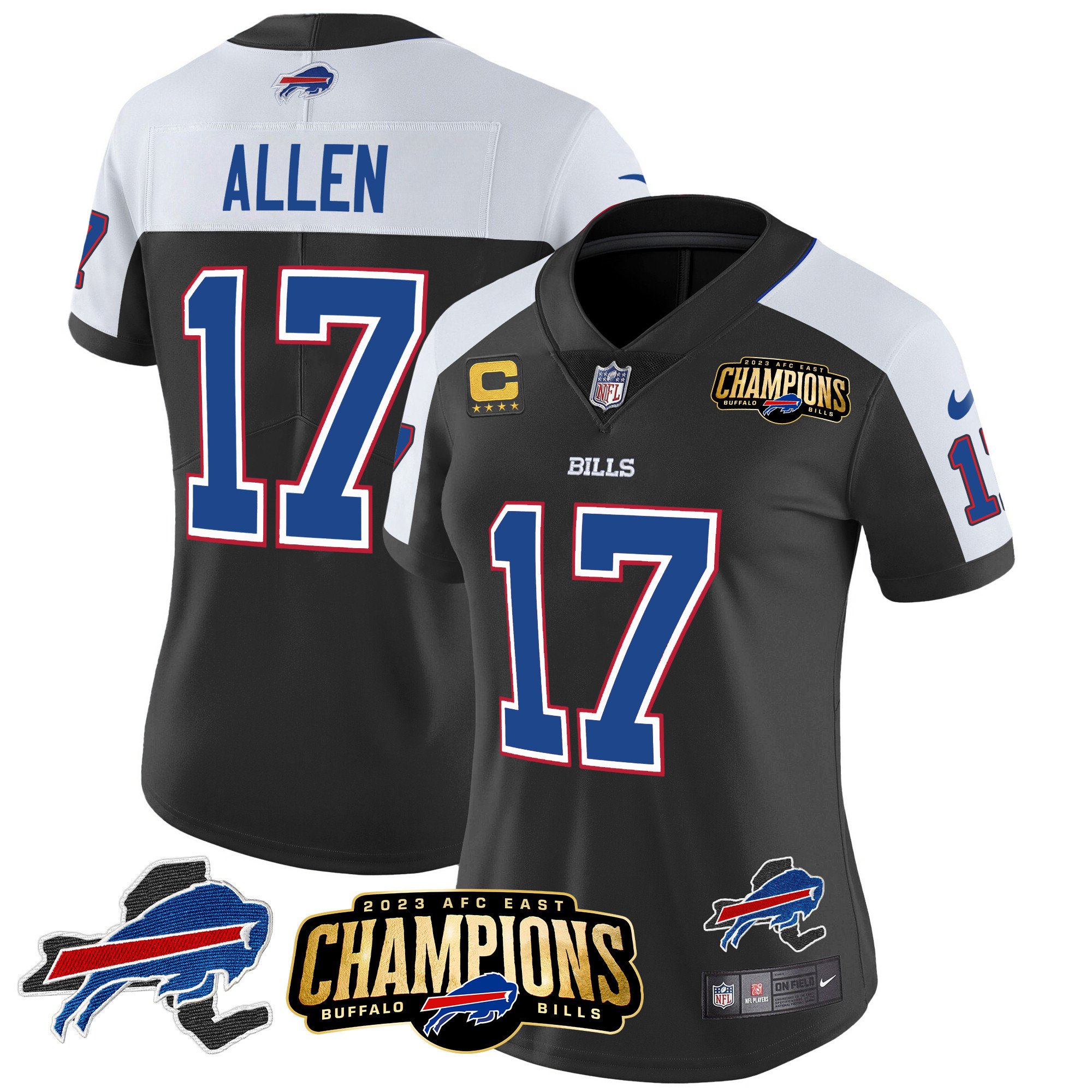 Women’S Bills 2023 Afc East Champions Patch Gold Vapor Jersey V2 – All Stitched