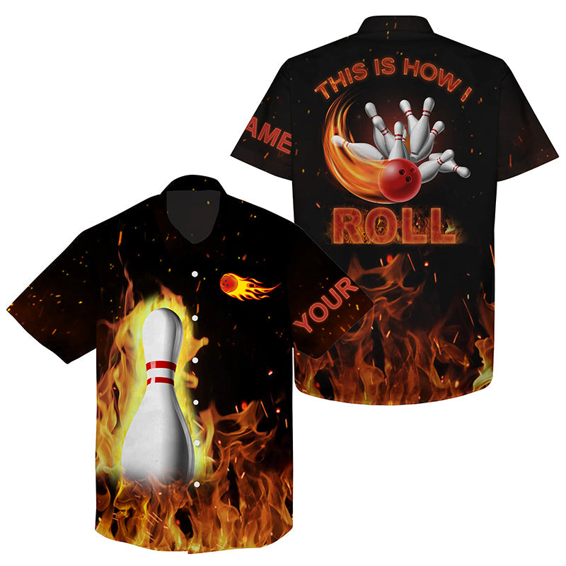 Custom Hawaiian Bowling Shirts This Is How I Roll, Black Flame Bowling Shirt, Bowling Gifts