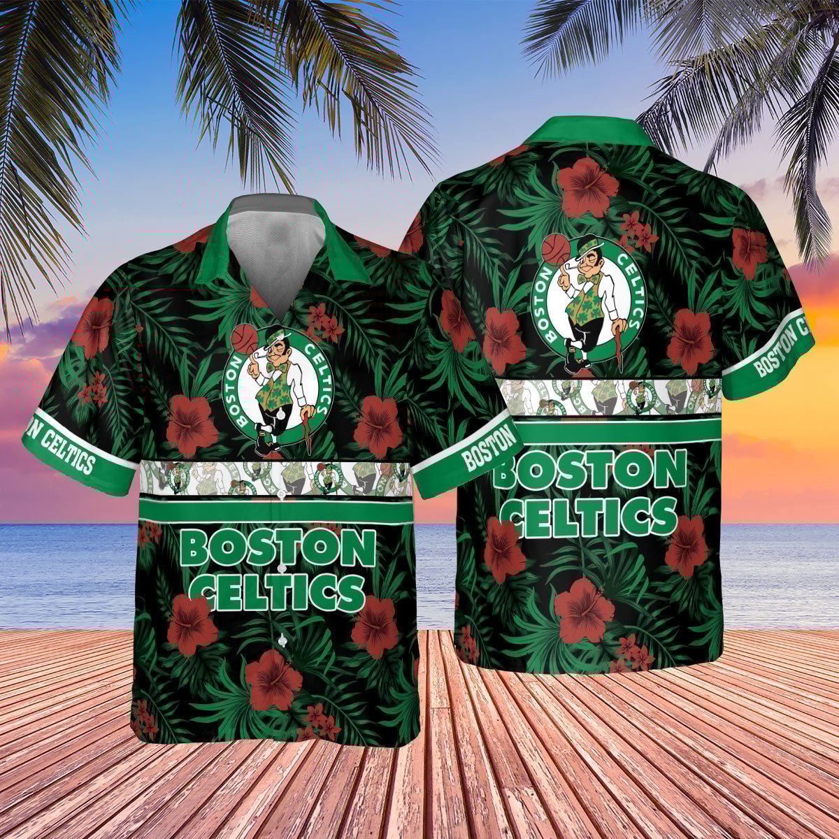 Boston Celtics National Basketball Association 2023 Hibiscus Logo Aop Hawaiian Shirt Shfi